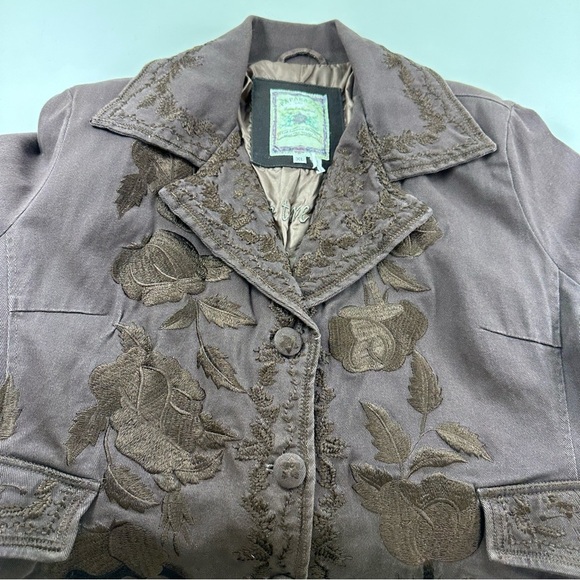 Paparazzi Lined Blazer Jacket Wonens XL Brown Embroidered Cotton - Picture 10 of 11